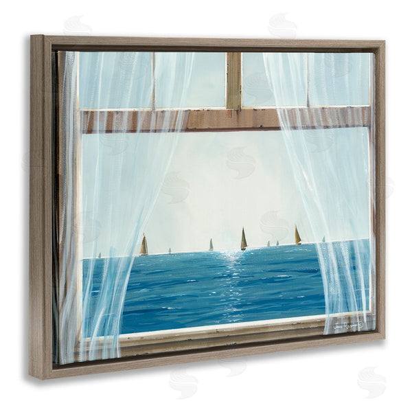 Stupell Industries John Rossini | Serene Beach House Window View Sailboats Ocean Wall Art