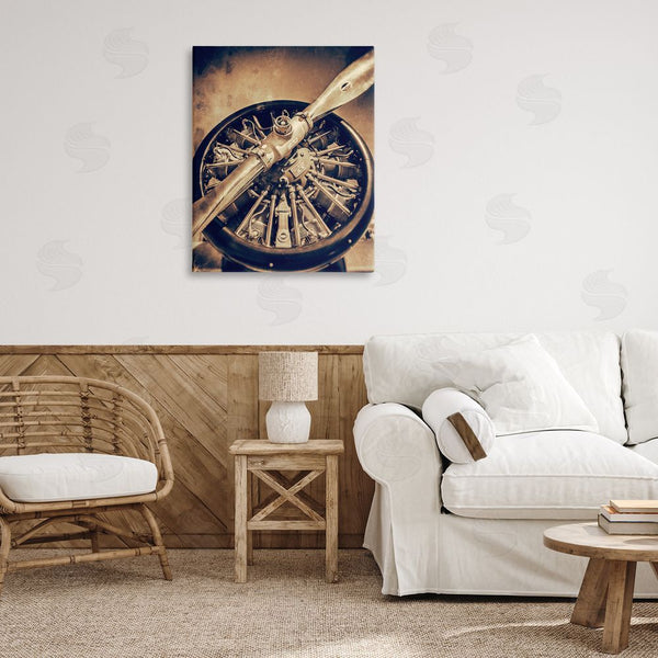 Stupell Industries John Slemp | Propeller Machinery Detailed Aircraft Sepia Photography Wall Art