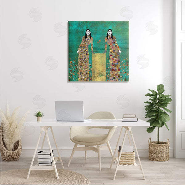 Stupell Industries Jose Cacho | Twin Women Leaning Modern Abstract Portrait Mosaic Pattern Wall Art