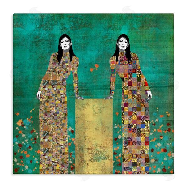 stupell industries Jose Cacho | Twin Women Leaning Modern Abstract Portrait Mosaic Pattern Wall Art