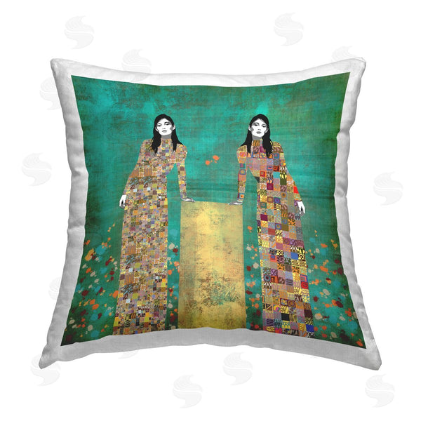 stupell industries Jose Cacho | Women with Geometric Gowns Printed Throw Pillow