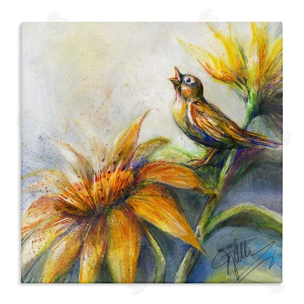 stupell industries Joy Allen | Bird Singing Yellow Flowers Wall Art