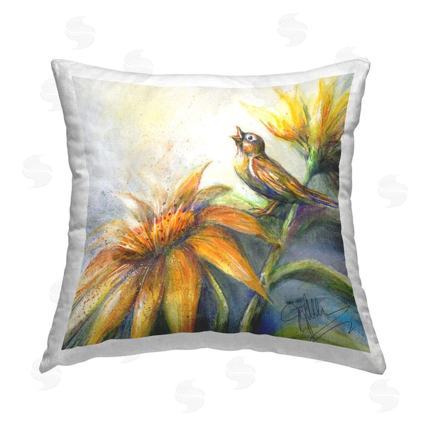 stupell industries Joy Allen | Singing Bird Yellow Floral Nature Printed Throw Pillow