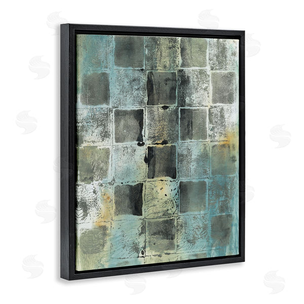 Stupell Industries Joyce Combs | Checker Block Pattern Abstraction Over Blue Green Wall Art