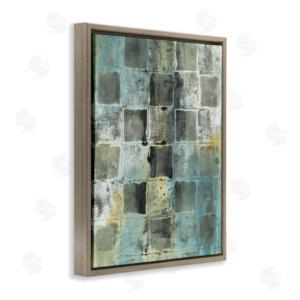Stupell Industries Joyce Combs | Checker Block Pattern Abstraction Over Blue Green Wall Art