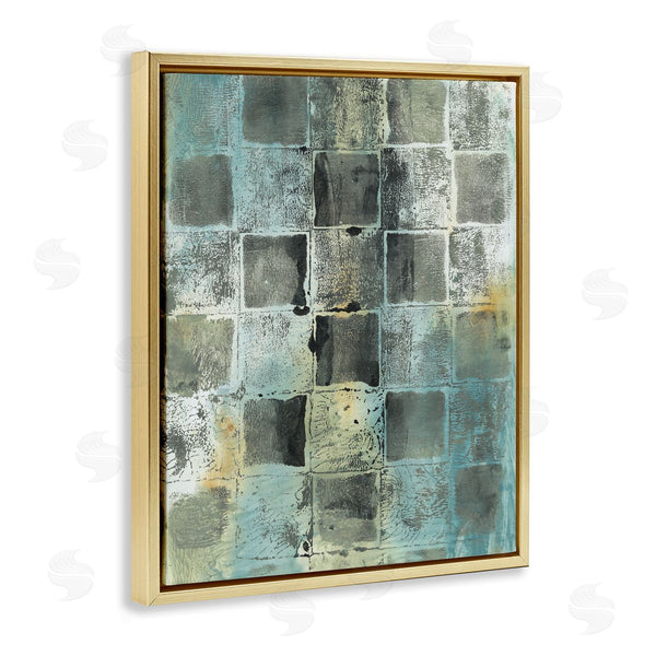 Stupell Industries Joyce Combs | Checker Block Pattern Abstraction Over Blue Green Wall Art