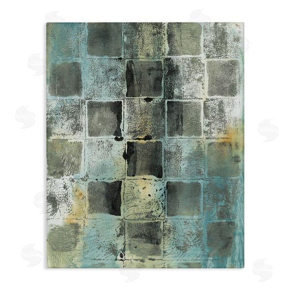stupell industries Joyce Combs | Checker Block Pattern Abstraction over Blue Green Wall Art