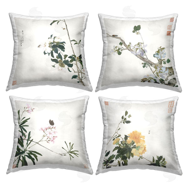 stupell industries Ju Lian | Traditional Eastern Flowers Printed Throw Pillow Set