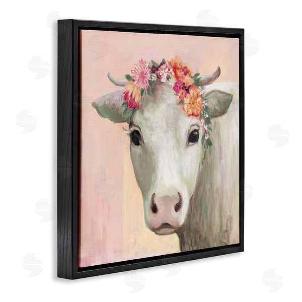 Stupell Industries Julia Purinton | Baby Horned Cattle Wildflower Floral Crown Soft Pink Wall Art