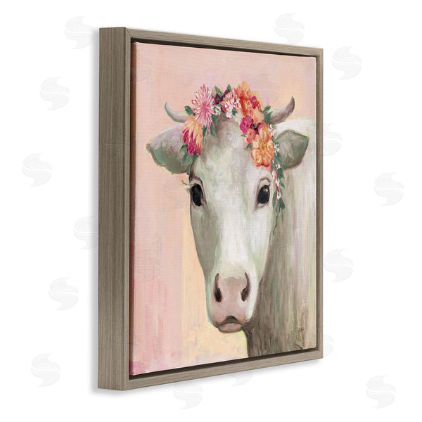 Stupell Industries Julia Purinton | Baby Horned Cattle Wildflower Floral Crown Soft Pink Wall Art