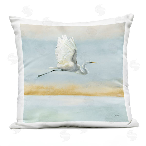 Stupell Industries Julia Purinton | White Egret Bird Flying Over Ocean Shore Printed Throw Pillow