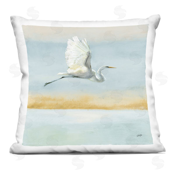 stupell industries Julia Purinton | White Egret Bird Flying Over Ocean Shore Printed Throw Pillow