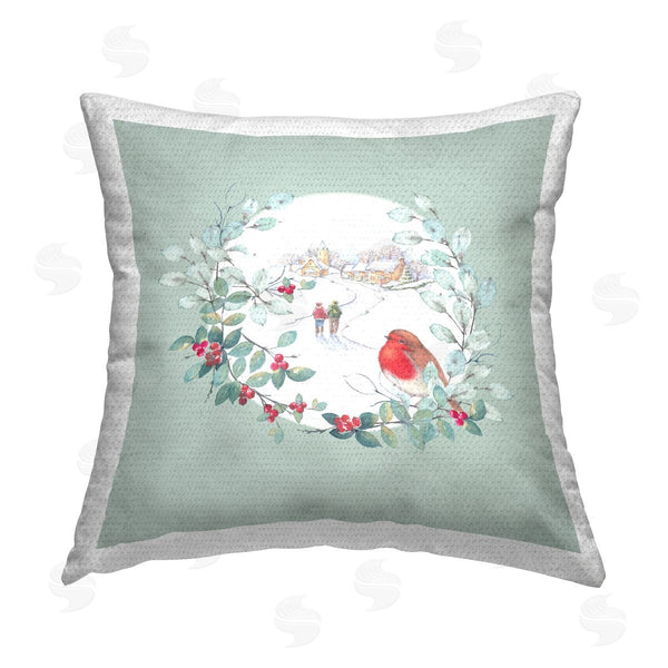 Stupell Industries Julie Clay | Snow Scene With Border Printed Throw Pillow
