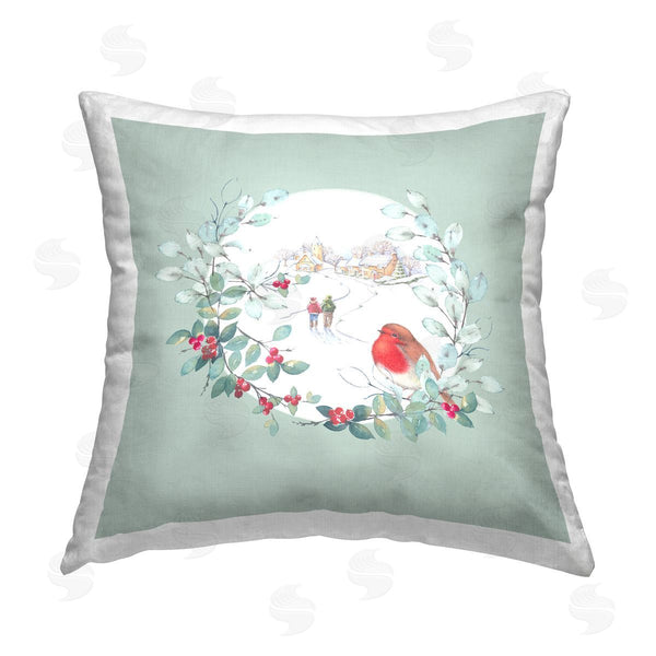 stupell industries Julie Clay | Snow Scene with Border Printed Throw Pillow