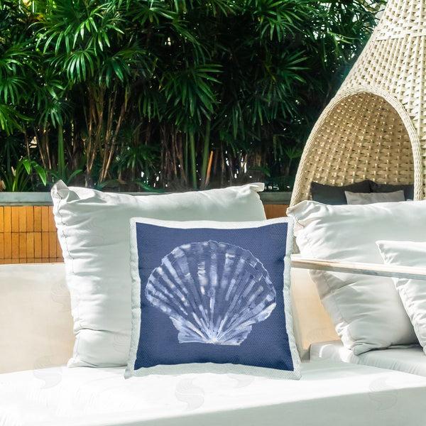 Stupell Industries Julie DeRice | Abstract Blue Clam Shell Printed Throw Pillow