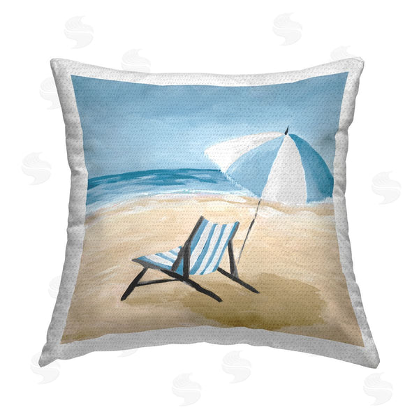 Stupell Industries Julie DeRice | Blue Beach Chair On Shore Printed Throw Pillow