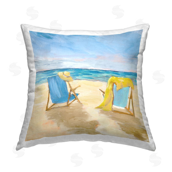 stupell industries Julie DeRice | Chairs on Beach Shoreline Printed Throw Pillow