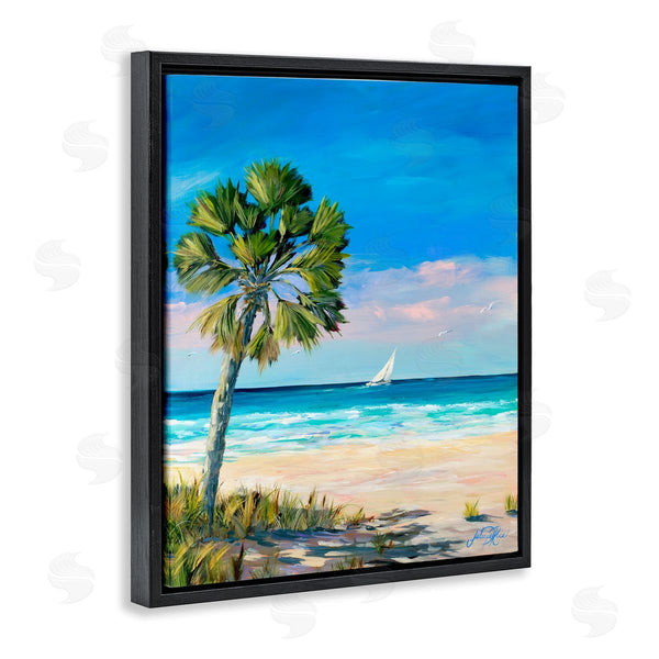 Stupell Industries Julie DeRice | Coastal Palm Beach Coast Sailboat Cruise Nautical Painting Wall Art