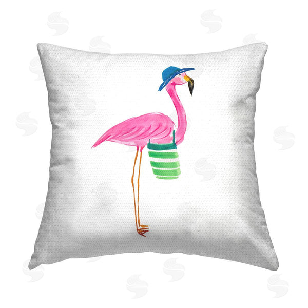 Stupell Industries Julie DeRice | Flamingo With Beach Bag Printed Throw Pillow