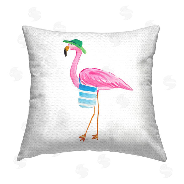 Stupell Industries Julie DeRice | Flamingo With Beach Tote Printed Throw Pillow
