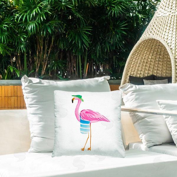 Stupell Industries Julie DeRice | Flamingo With Beach Tote Printed Throw Pillow