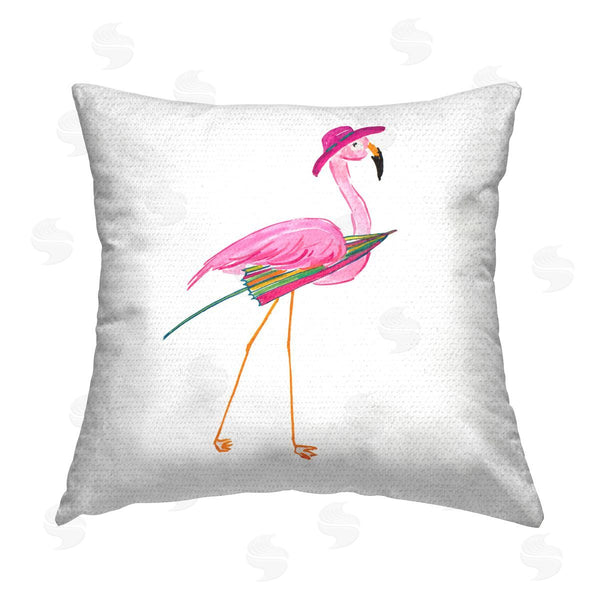 Stupell Industries Julie DeRice | Flamingo With Beach Umbrella Printed Throw Pillow