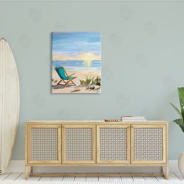 Stupell Industries Julie DeRice | Folding Chair Sunset Beach Landscape Summer Ombre Sky Wall Art