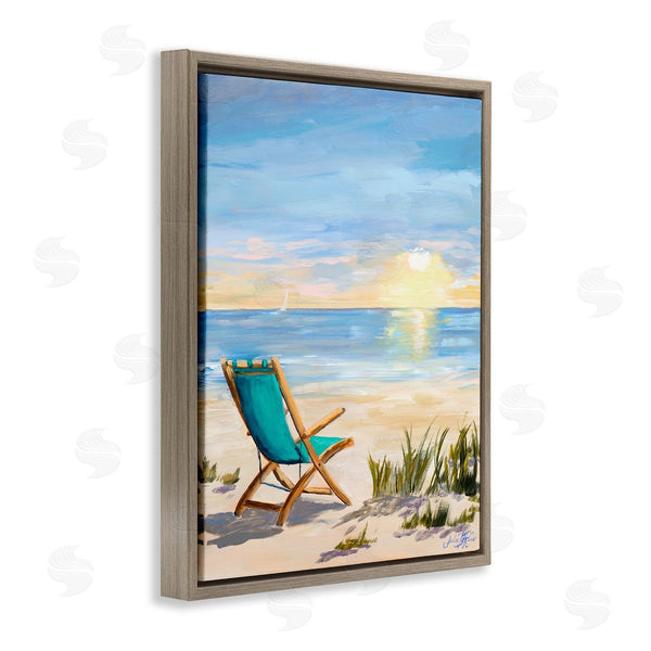 Stupell Industries Julie DeRice | Folding Chair Sunset Beach Landscape Summer Ombre Sky Wall Art