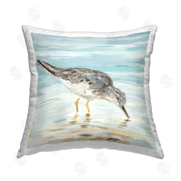 stupell industries Julie DeRice | Grey Beach Sandpiper Printed Throw Pillow