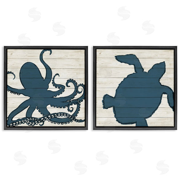 Stupell Industries Julie DeRice | Nautical Aquatic Animals Silhouette Wall Art