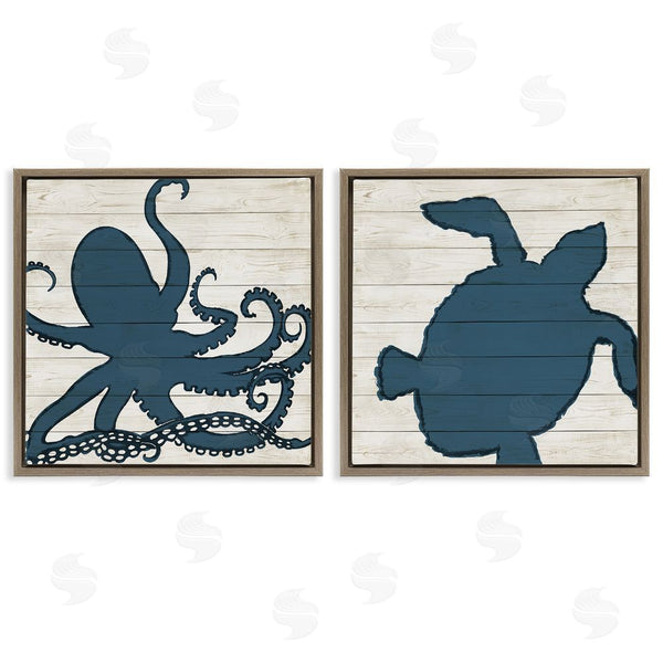 Stupell Industries Julie DeRice | Nautical Aquatic Animals Silhouette Wall Art