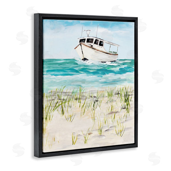 Stupell Industries Julie DeRice | Nautical Boat By Coast Grassy Beach Landscape Wall Art