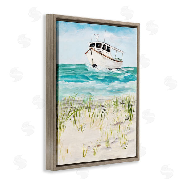 Stupell Industries Julie DeRice | Nautical Boat By Coast Grassy Beach Landscape Wall Art