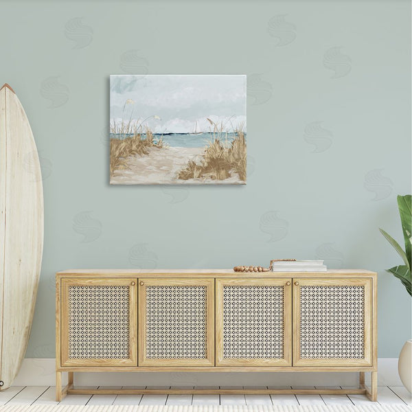 Stupell Industries Julie DeRice | Sandy Beach Walkway Distant Sailboats Floating Sea Wall Art