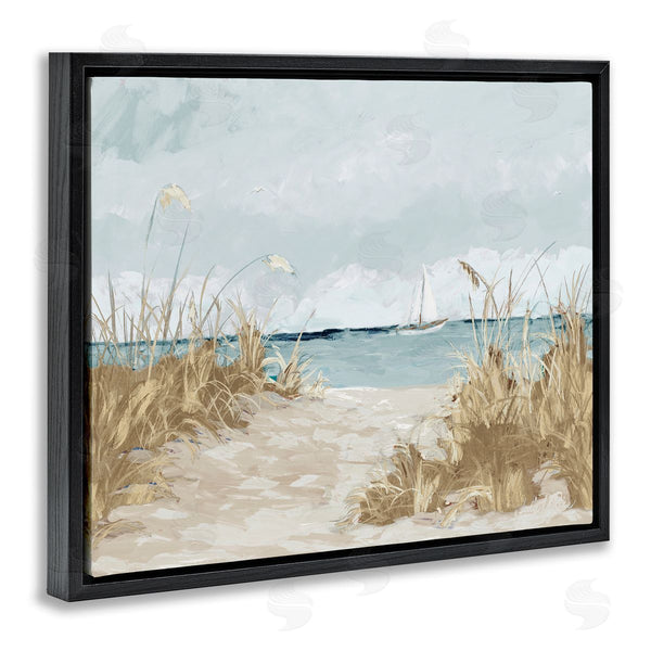 Stupell Industries Julie DeRice | Sandy Beach Walkway Distant Sailboats Floating Sea Wall Art