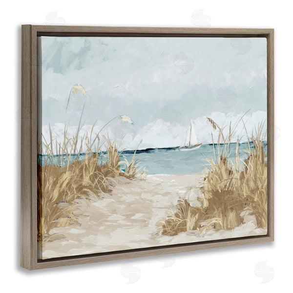 Stupell Industries Julie DeRice | Sandy Beach Walkway Distant Sailboats Floating Sea Wall Art