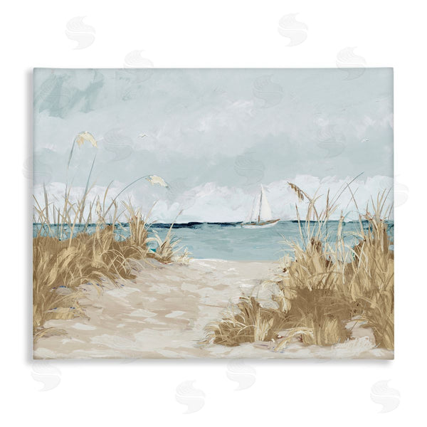 stupell industries Julie DeRice | Sandy Beach Walkway Distant Sailboats Floating Sea Wall Art