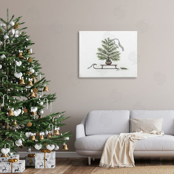 Stupell Industries Julie Norkus | Endearing Christmas Fir Tree Sleigh Festive Ribbon Wall Art