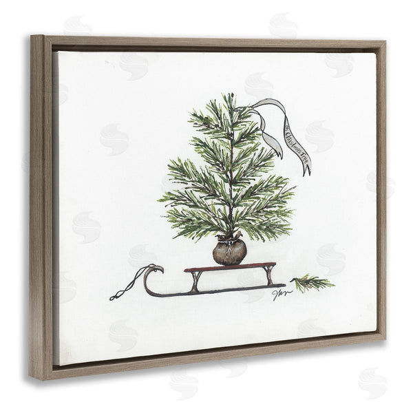 Stupell Industries Julie Norkus | Endearing Christmas Fir Tree Sleigh Festive Ribbon Wall Art