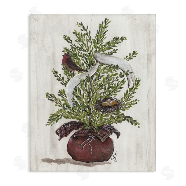 stupell industries Julie Norkus | Rustic Bird & Nest Nestled Seasonal Potted Tree Wall Art