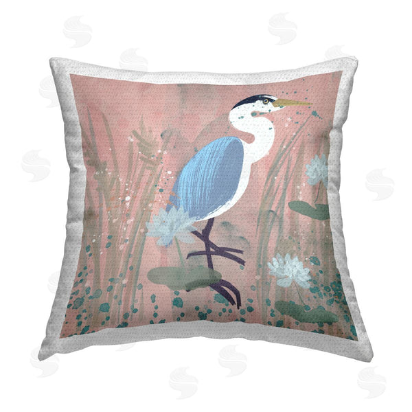 Stupell Industries Juliet Rose Philips | Coastal Bird With Lotus Flowers Printed Throw Pillow