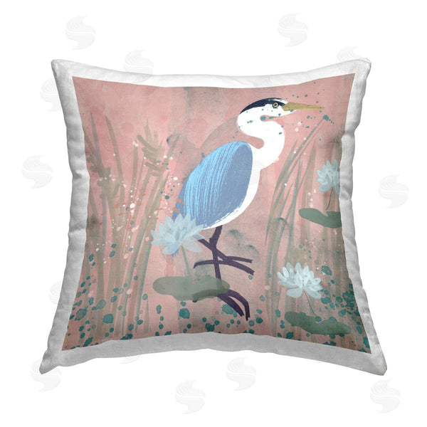 stupell industries Juliet Rose Philips | Coastal Bird with Lotus Flowers Printed Throw Pillow