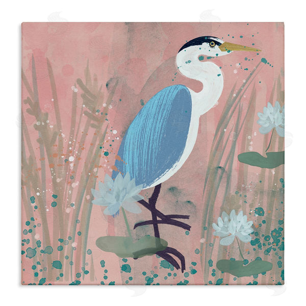 stupell industries Juliet Rose Philips | Coastal Bird with Lotus Flowers