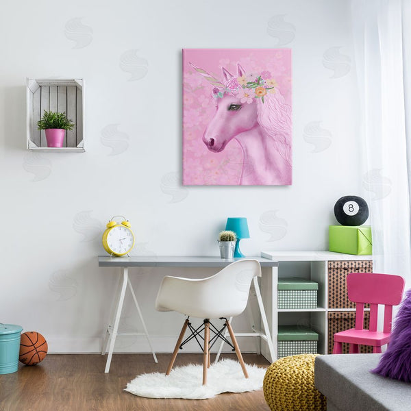 Stupell Industries JunCo. Studio | Floral Pattern Pink Unicorn Adorable Mythical Creature Wall Art