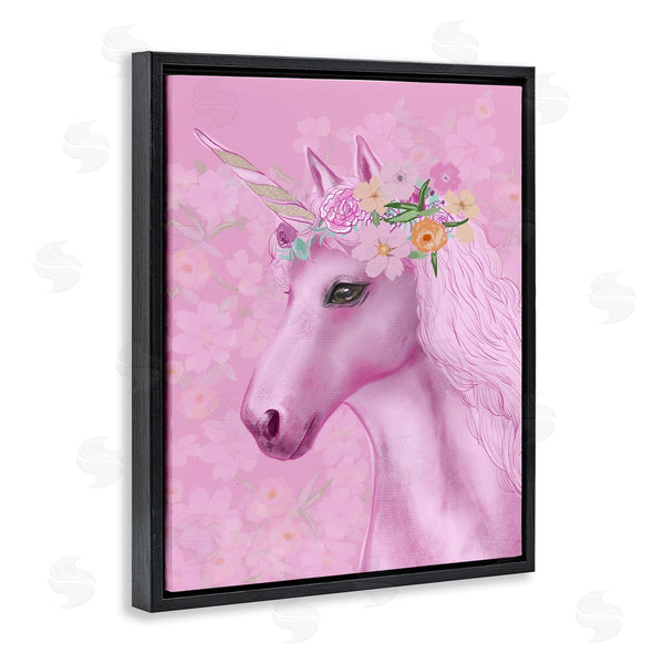 Stupell Industries JunCo. Studio | Floral Pattern Pink Unicorn Adorable Mythical Creature Wall Art