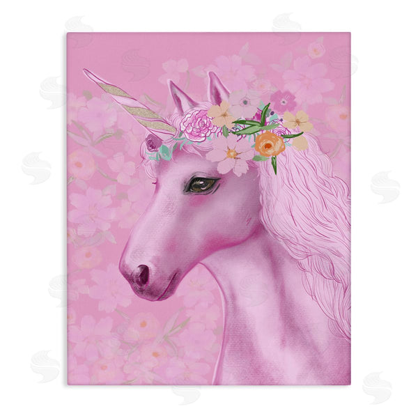 stupell industries JunCo. Studio | Floral Pattern Pink Unicorn Adorable Mythical Creature Wall Art