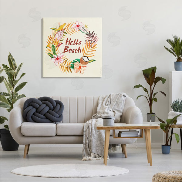 Stupell Industries JunCo. Studio | Hello Beach Greeting Warm Tropical Palm Wreath Wall Art