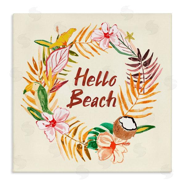 stupell industries JunCo. Studio | Hello Beach Greeting Warm Tropical Palm Wreath Wall Art