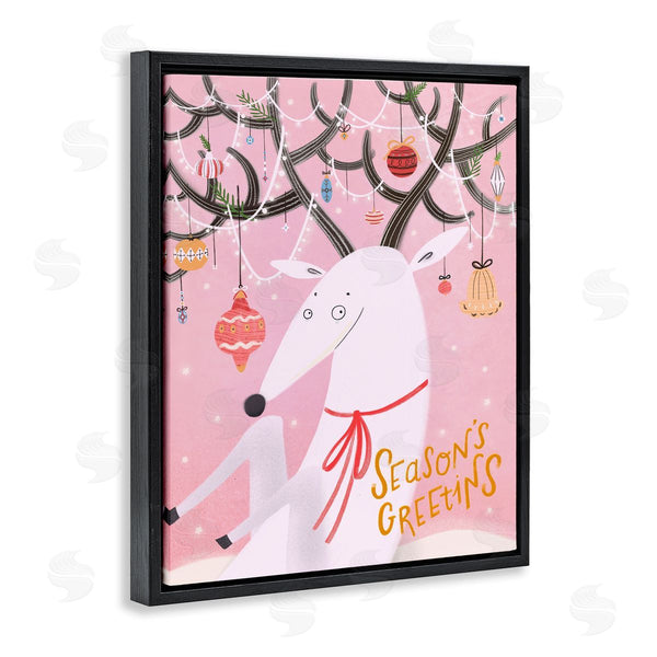 Stupell Industries JunCo. Studio | Season's Greetings Sentiment Playful Christmas Ornament Reindeer Wall Art