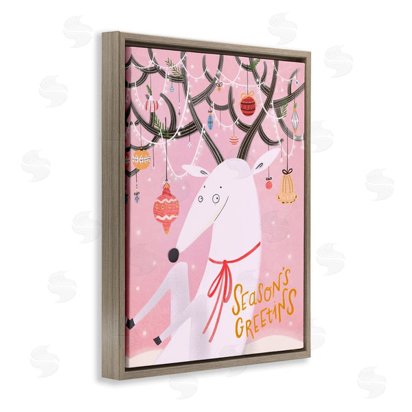 Stupell Industries JunCo. Studio | Season's Greetings Sentiment Playful Christmas Ornament Reindeer Wall Art